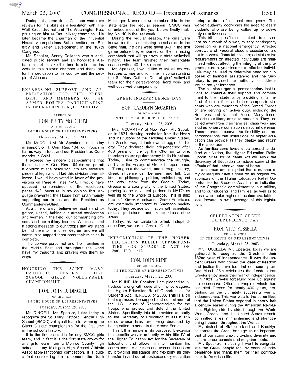 CONGRESSIONAL RECORD— Extensions of Remarks E561 HON
