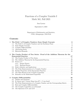 Functions of a Complex Variable I Math 561, Fall 2021