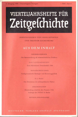 Vierteljahrshefte Für Zeitgeschichte Jahrgang 8(1960) Heft 1
