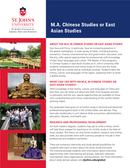 M.A. Chinese Studies Or East Asian Studies