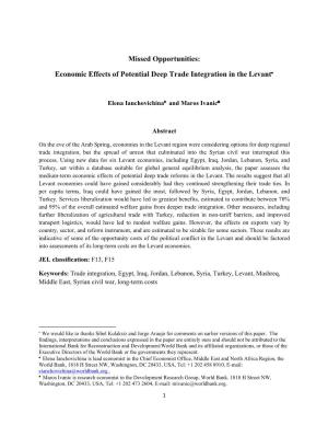Economic Effects of Potential Deep Trade Integration in the Levant