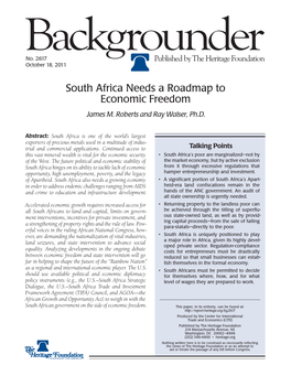 South Africa Needs a Roadmap to Economic Freedom James M