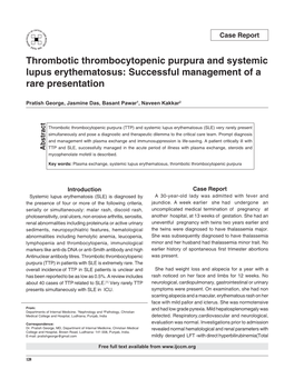 Thrombotic Thrombocytopenic Purpura and Systemic Lupus Erythematosus: Successful Management of a Rare Presentation