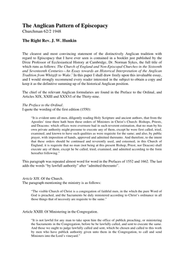 The Anglican Pattern of Episcopacy Churchman 62/2 1948