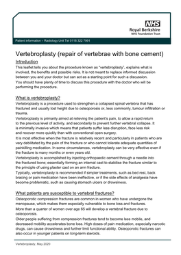 Vertebroplasty (Repair of Vertebrae with Bone Cement)