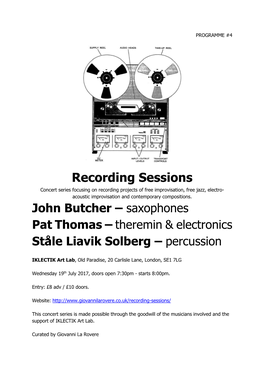 Recording Sessions – Butcher/Thomas/Solberg