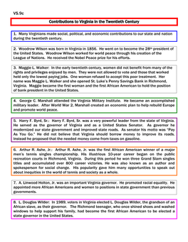 VS.9C Contributions to Virginia in the Twentieth Century