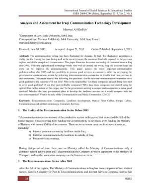 Analysis and Assessment‏For Iraqi Communication Technology