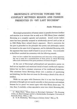 Browning's Attitude Toward the Conflict Between Reason and Passion Presented in “My Last Duchess”