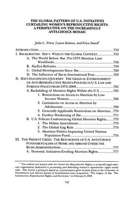 The Global Pattern of U.S. Initiatives Curtailing Women's Reproductive Rights: a Perspective on the Increasingly Anti-Choice Mosaic