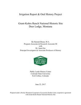Irrigation Report & Oral History Project