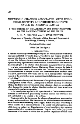 Crine Activity and the Reproductive Cycle in Xenopus Laevis I