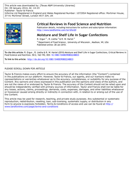 Critical Reviews in Food Science and Nutrition Moisture and Shelf Life In