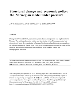 Structural Change and Economic Policy: the Norwegian Model Under Pressure