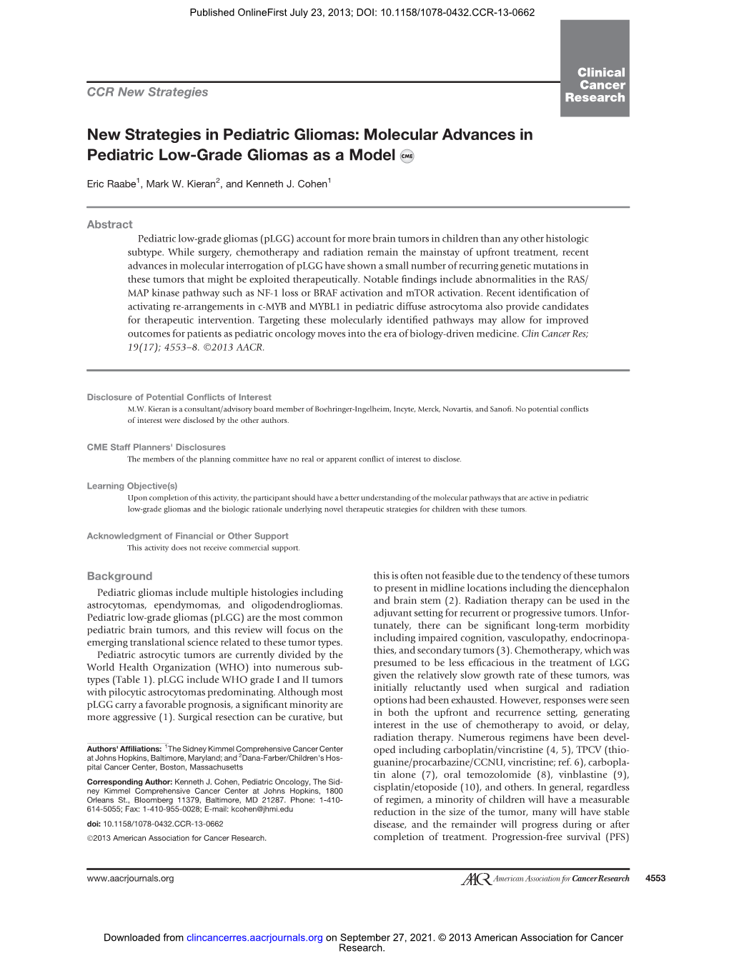 Molecular Advances in Pediatric Low-Grade Gliomas As a Model