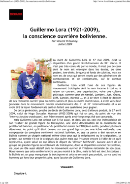 Guillermo Lora (1921-2009), La Conscience Ouvrière Bolivienne