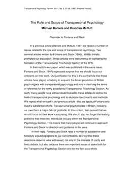 The Role and Scope of Transpersonal Psychology Michael Daniels and Brendan Mcnutt