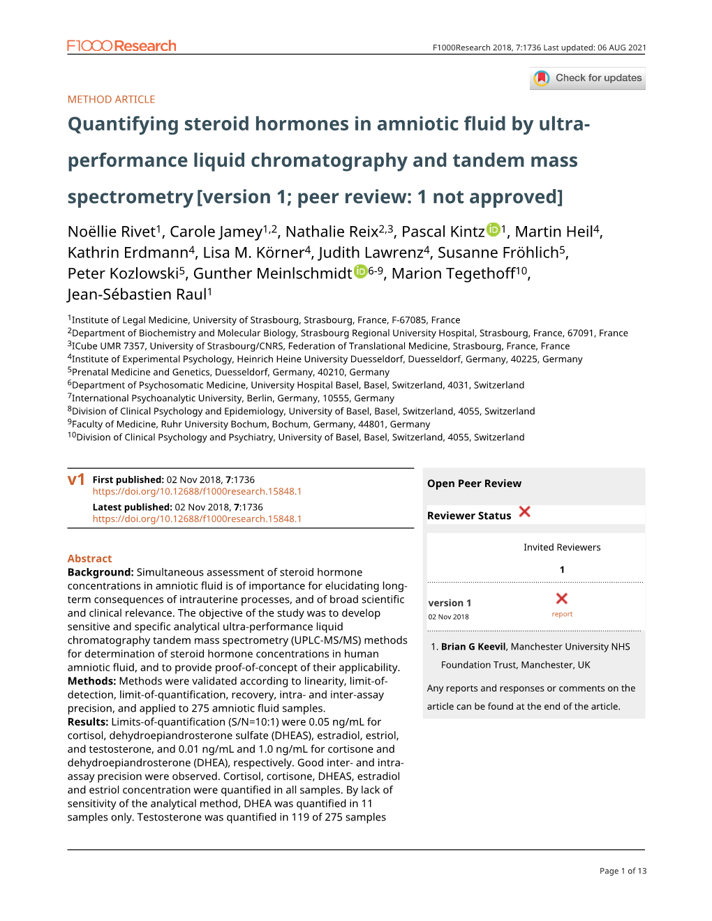 Quantifying Steroid Hormones in Amniotic Fluid by Ultra- Performance Liquid Chromatography and Tandem Mass Spectrometry [Version 1; Peer Review: 1 Not Approved]