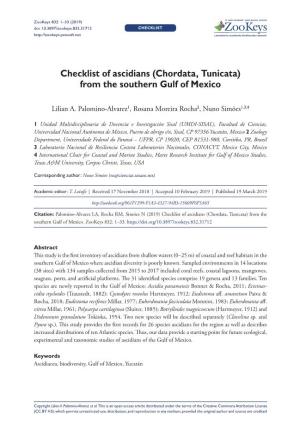 Checklist of Ascidians (Chordata, Tunicata) from the Southern Gulf Of