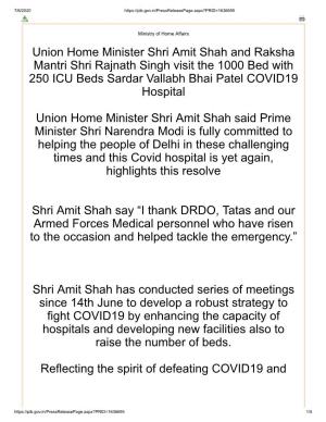 Union Home Minister Shri Amit Shah and Raksha Mantri Shri Rajnath Singh Visit the 1000 Bed with 250 ICU Beds Sardar Vallabh Bhai Patel COVID19 Hospital