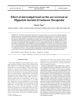 Effect of Microalgal Food on the Sex Reversal of Hippolyte Inermis (Crustacea: Decapoda)