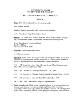 Questionnaire for Judicial Nominees