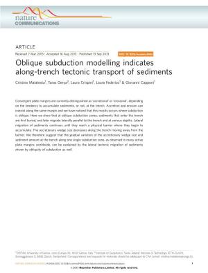 Oblique Subduction Modelling Indicates Along-Trench Tectonic Transport of Sediments
