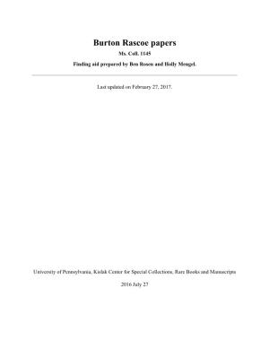 Burton Rascoe Papers Ms