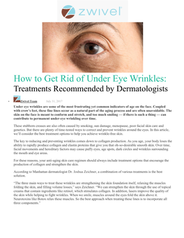 How to Get Rid of Under Eye Wrinkles: Treatments Recommended by Dermatologists