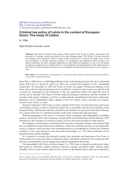 Criminal Law Policy of Latvia in the Context of European Union: the Treaty of Lisbon A