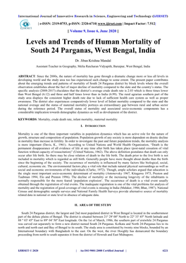 Levels and Trends of Human Mortality of South 24 Parganas, West Bengal, India