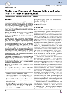 The Dominant Somatostatin Receptor in Neuroendocrine Tumors of North Indian Population 1Narendra Krishnani, 2Niraj Kumari, 3Rajneesh K Singh, 4Pooja Shukla