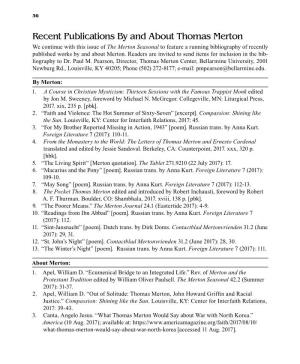 Recent Publications by and About Thomas Merton