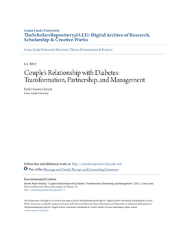 Couple's Relationship with Diabetes: Transformation, Partnership, and Management Ruth Houston Barrett Loma Linda University