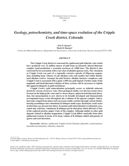 Geology, Petrochemistry, and Time-Space Evolution of the Cripple Creek District, Colorado