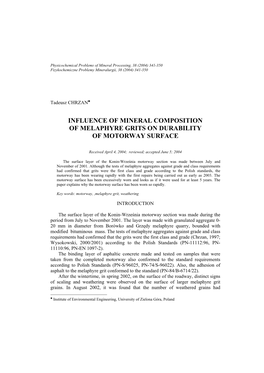 Influence of Mineral Composition of Melaphyre Grits on Durability of Motorway Surface