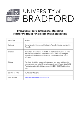 Evaluation of 0D Stochastic Reactor Modelling for a Diesel Engine Application