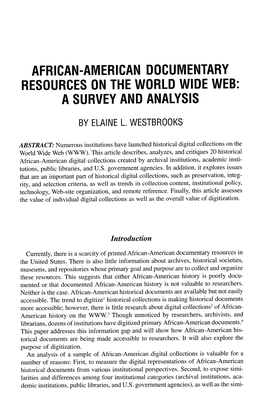 African-American Documentary Resources on the World Wide Web: a Survey and Analysis