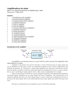 Amplificadores De Sinais Acesso Em: 17 Maio 2018