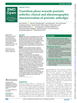 Transition Phase Towards Psoriatic Arthritis: Clinical and Ultrasonographic Characterisation of Psoriatic Arthralgia