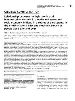 Relationship Between Methylmalonic Acid, Homocysteine, Vitamin B 12
