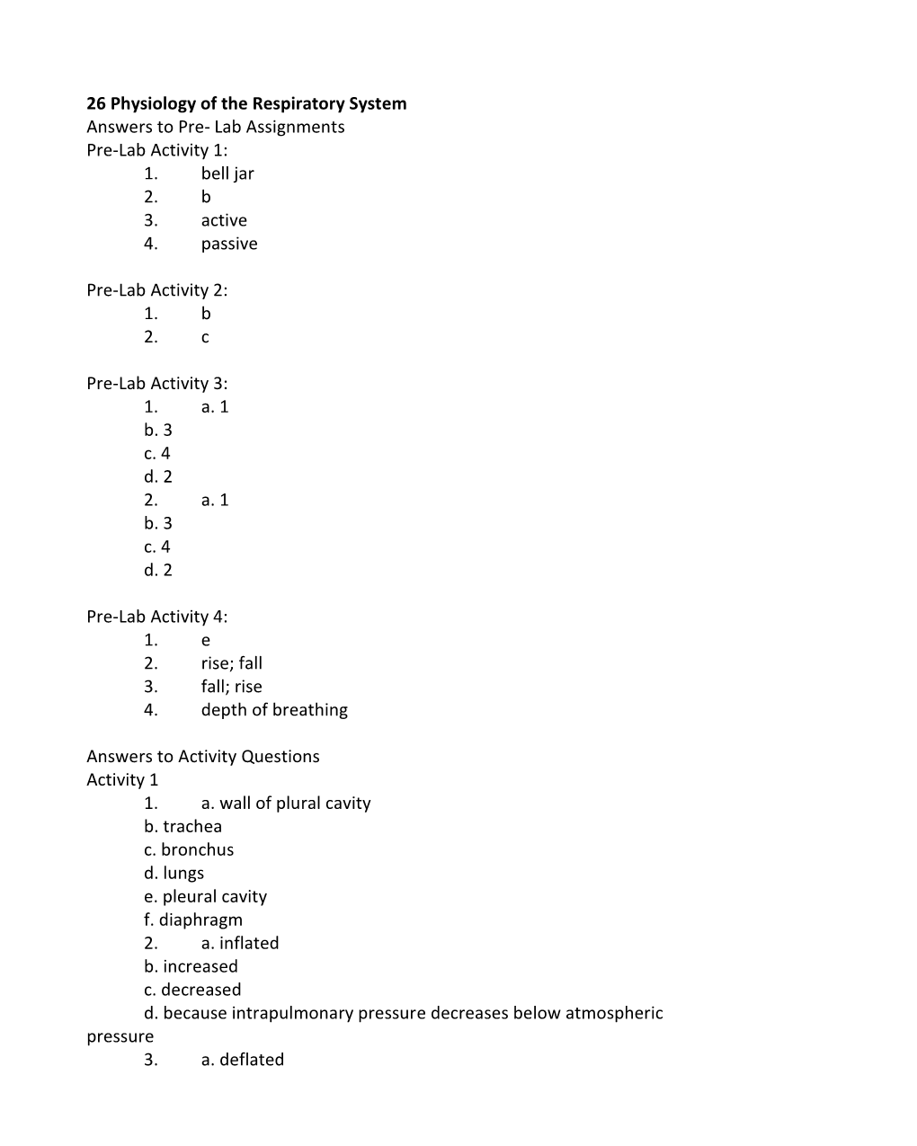 26 Physiology Of The Respiratory System Answers To Pre- Lab Assignments ...