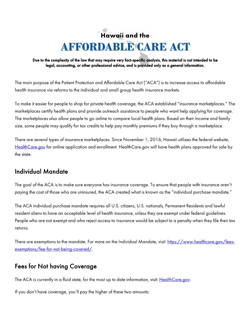 Affordable Care Act in Hawaii