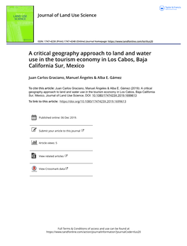 A Critical Geography Approach to Land and Water Use in the Tourism Economy in Los Cabos, Baja California Sur, Mexico