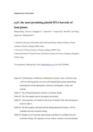 Ycf1, the Most Promising Plastid DNA Barcode of Land Plants