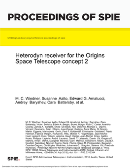 Heterodyn Receiver for the Origins Space Telescope Concept 2