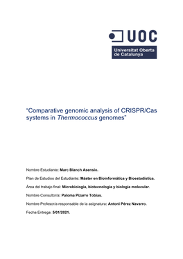Comparative Genomic Analysis of CRISPR/Cas Systems in Thermococcus Genomes”