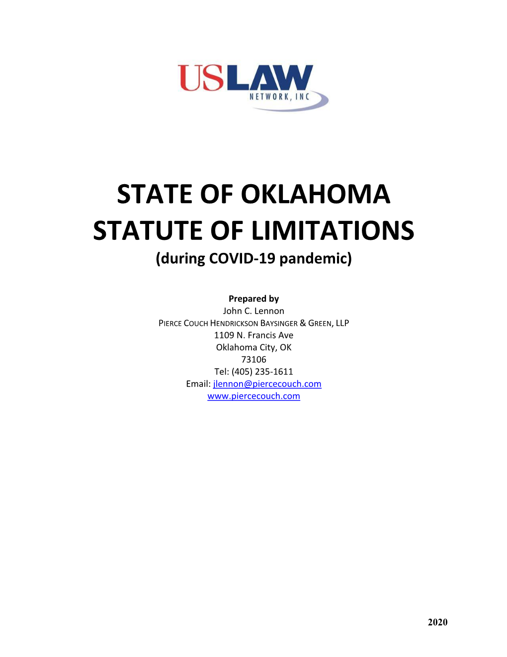 STATE of OKLAHOMA STATUTE of LIMITATIONS (During COVID-19 Pandemic)