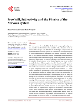 Free Will, Subjectivity and the Physics of the Nervous System