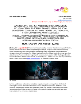 Annoucing the 2017/18 Film Programming Including